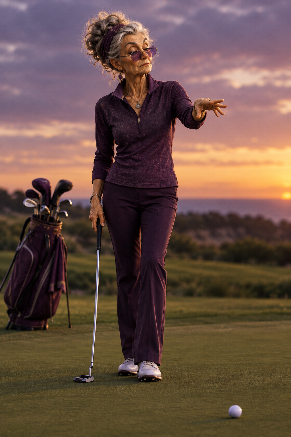 Golfer gesturing towards a putt, representing how expectations can affect shot execution under pressure.