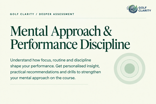 Golf Clarity Mental Approach and Performance Discipline assessment card with a summary of personalised insight, recommendations and drills