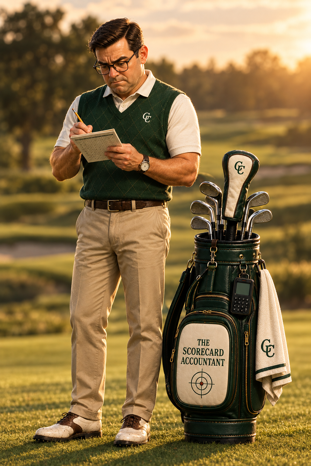 Golfer recording his score beside his bag, representing how score awareness can affect round decisions