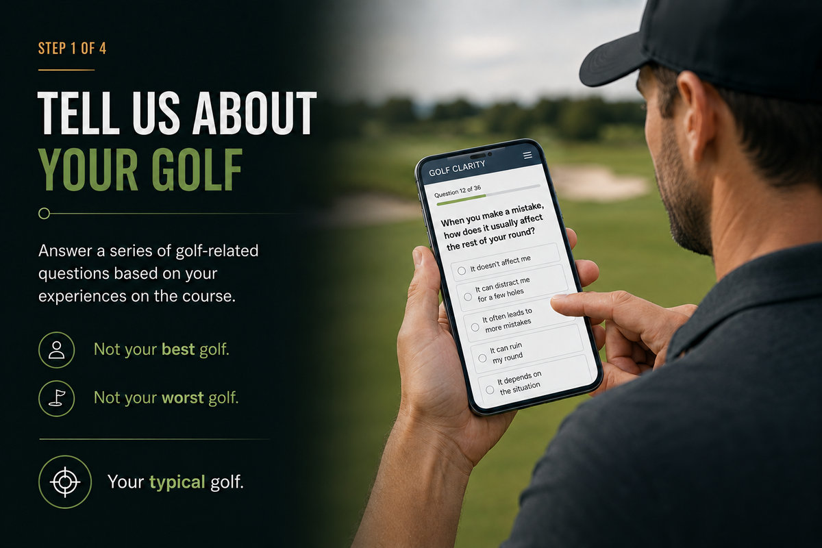 Golfer answering questions about their typical on-course behaviour on a phone